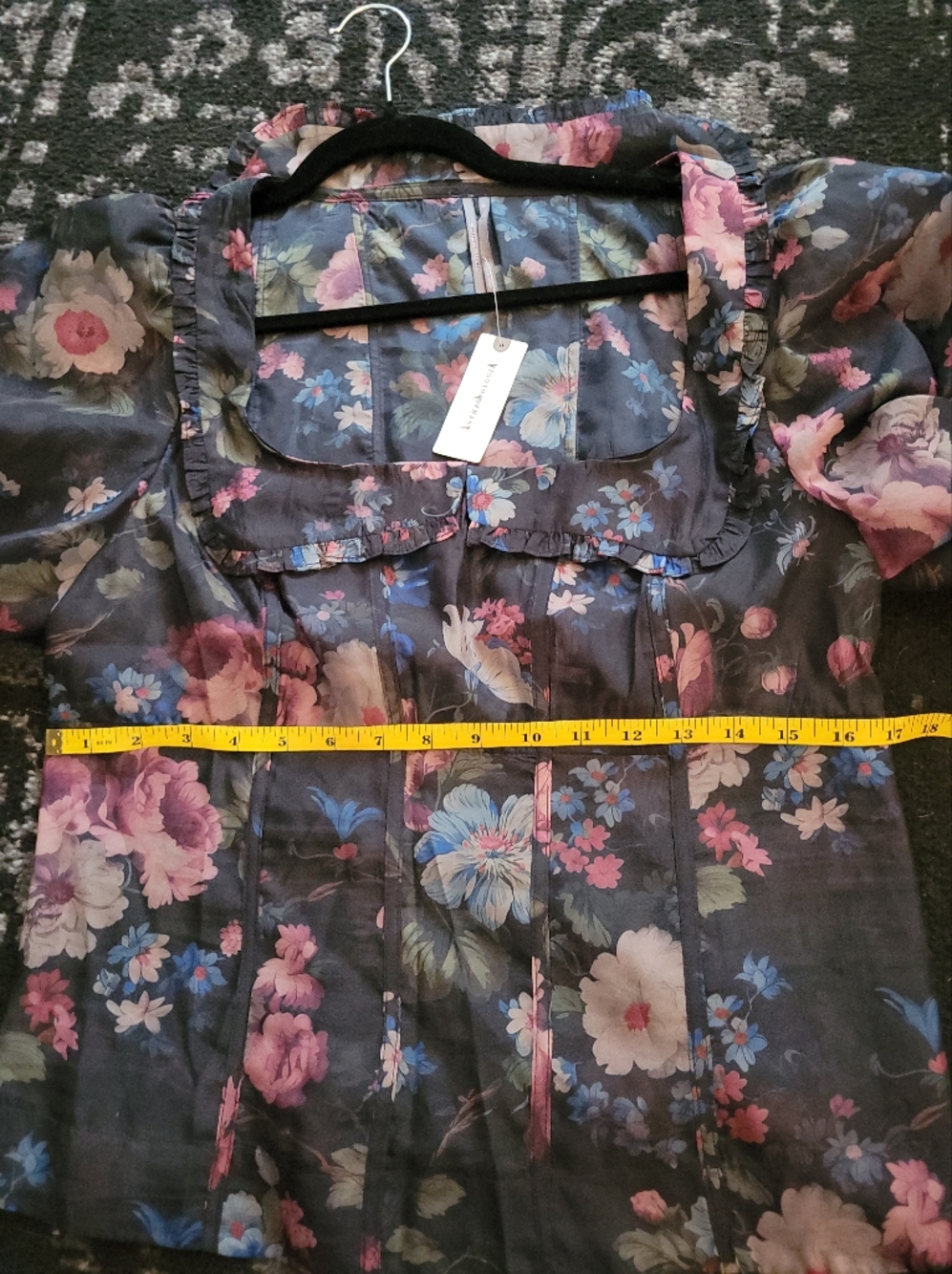 Anthropologie Floral Sheer Blouse - Black, Pink, Blue - Picture 8 of 11
